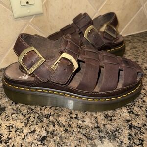Dr. Martens Wrenlie Grizzly‎ Leather Fisherman Sandals Brown Men's 10 Chunky